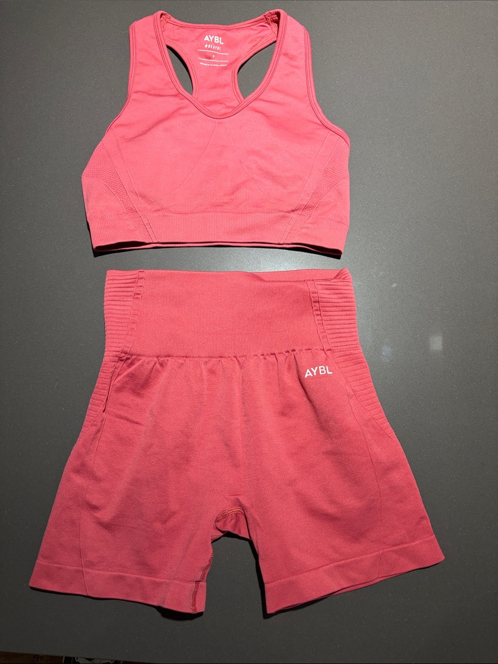 AYBL Coral-Pink Seamless Active Shorts & Racerback Bra Set